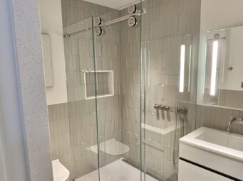 Frameless Sliding Doors with 90 Degree Panel